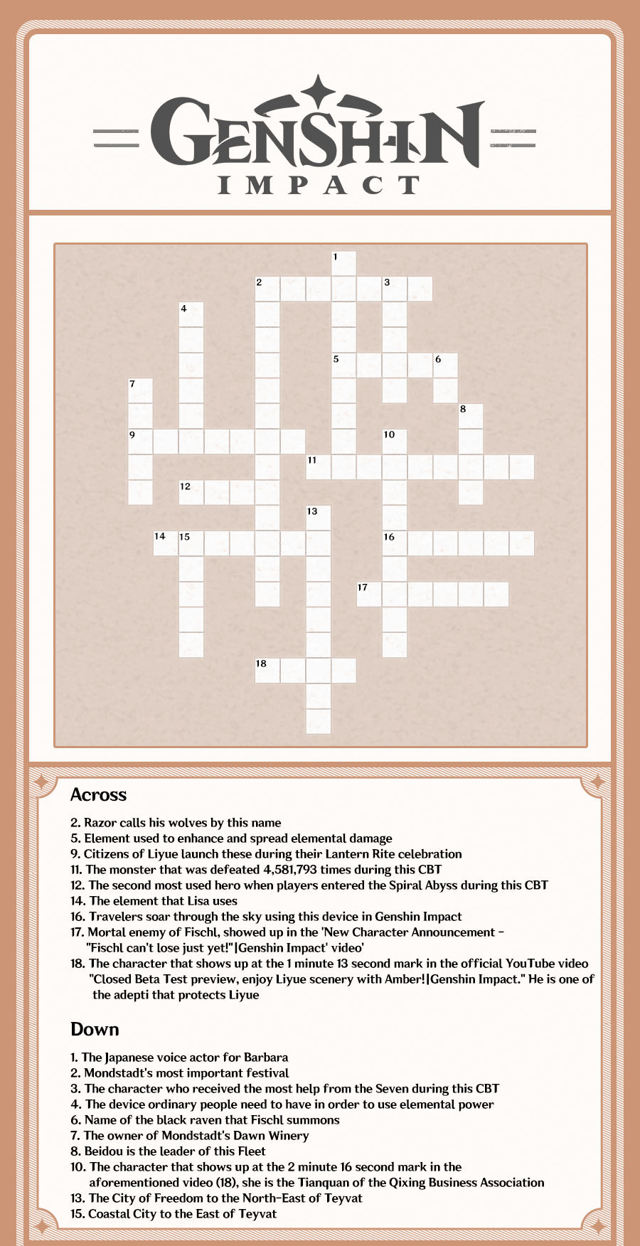 Genshinpedia Crosswords Genshin Impact | HoYoLAB