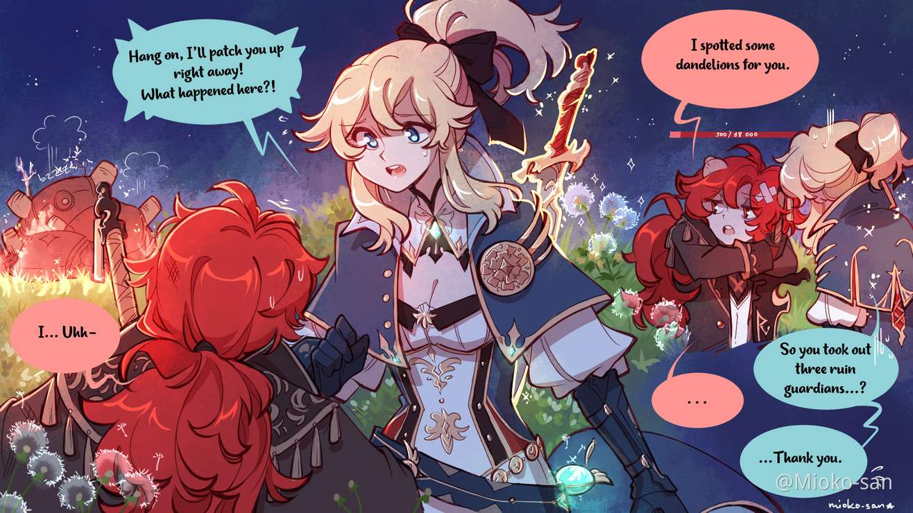 Diluc And Klee Fanart Dandelions Genshin Impact Official Community dandelions genshin impact official