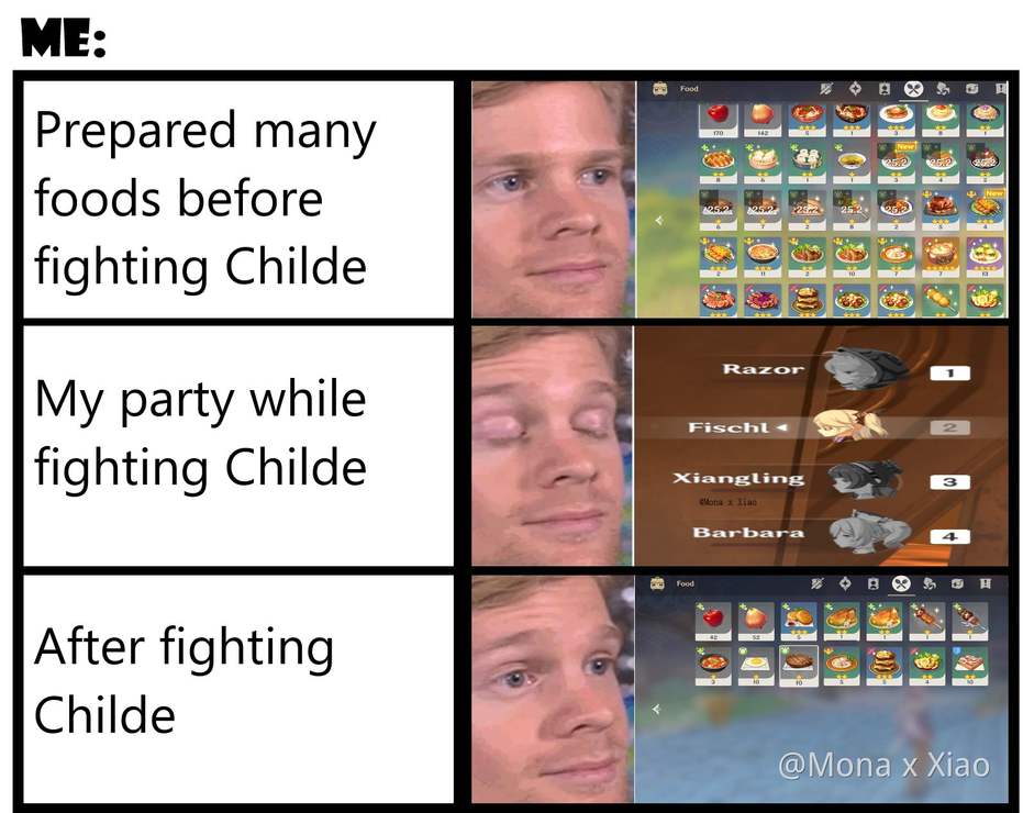 Meme My Experience While Fighting Childe Genshin Impact Official Community The day has finally arrived, and genshin impact players can get their hands on xiao, the 5 star anemo polearm user, at last. fighting childe genshin impact