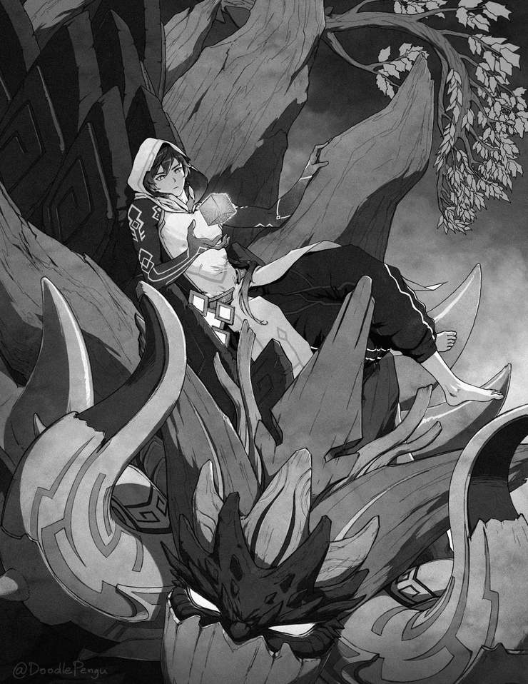 Zhongli And Azhdaha Manga Style Genshin Impact Official Community