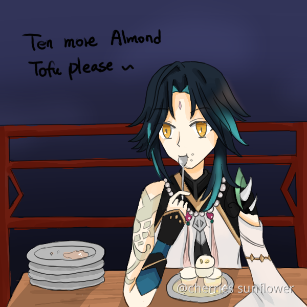 Xiao eating almond tofu Genshin Impact HoYoLAB