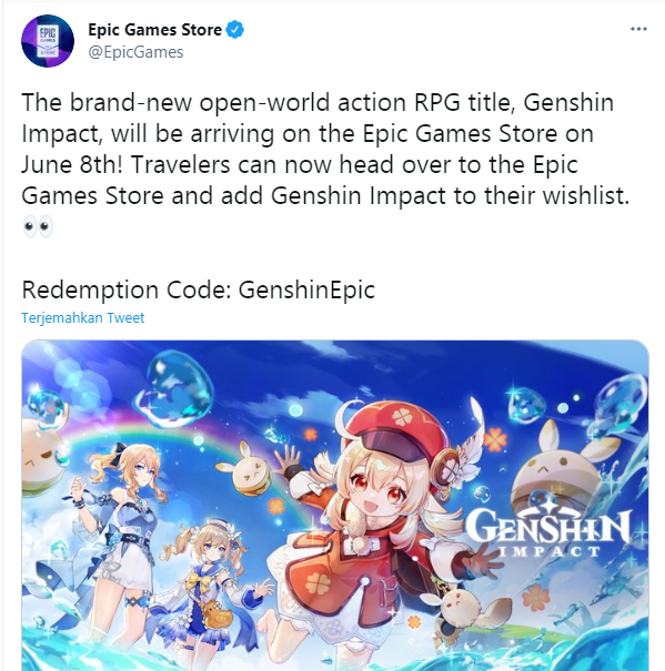 Redeem Code dari Epic Games Store Genshin Impact HoYoLAB