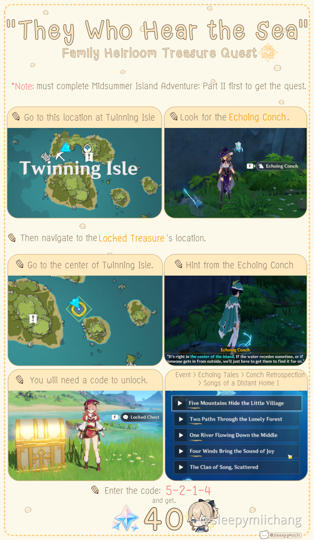 🏖️ They Who Hear the Sea Quest Guide Get 40 Primos, 20000 Mora etc. 🐚