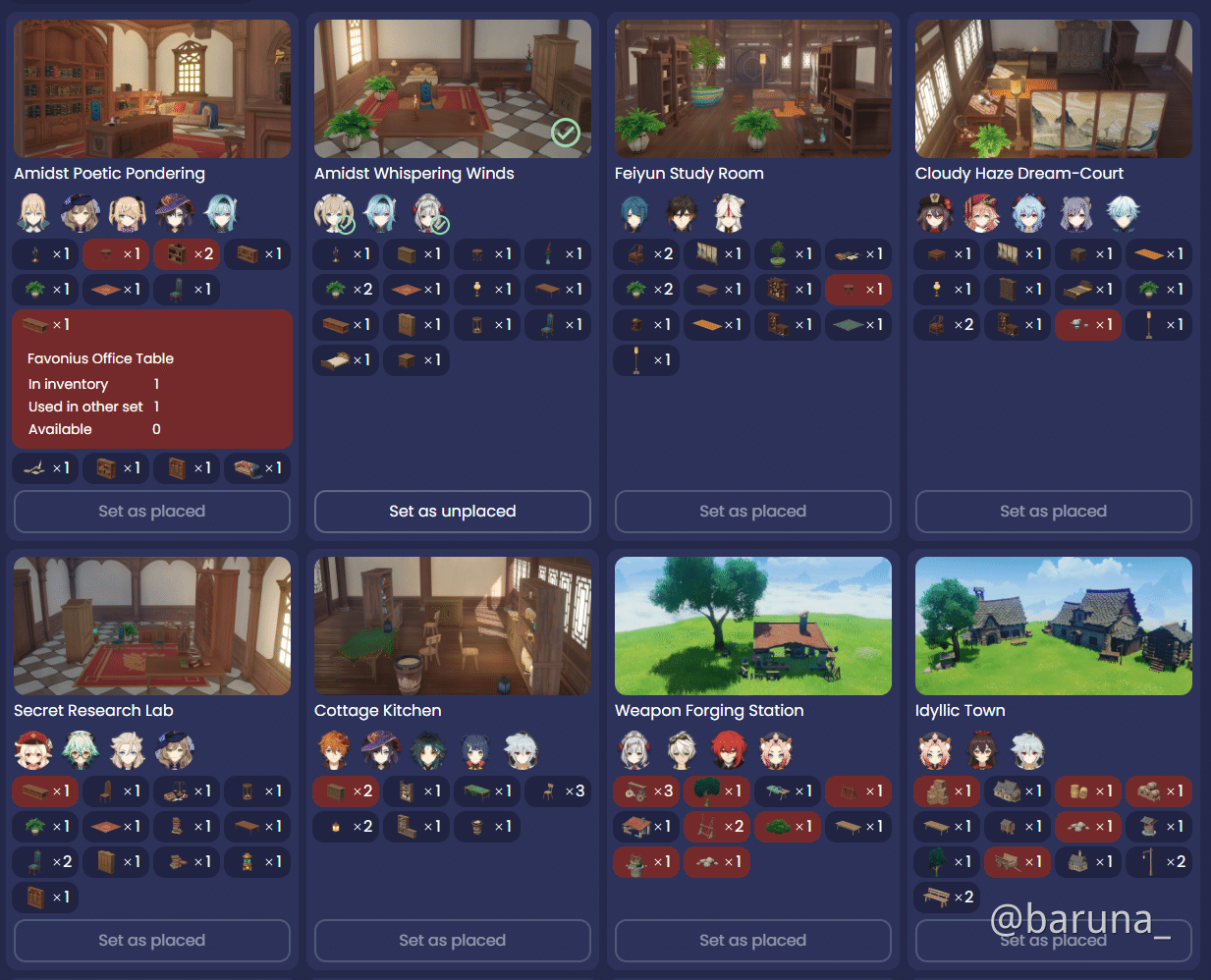 I made a Furnishing Sets Tracking Tool Genshin Impact HoYoLAB
