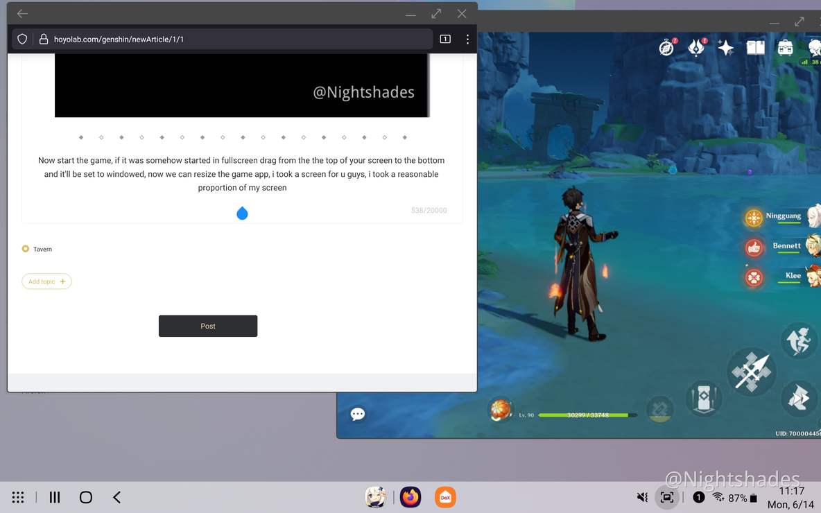 [Samsung Dex Android]Use HoYoLab with Your game windowed to mark the