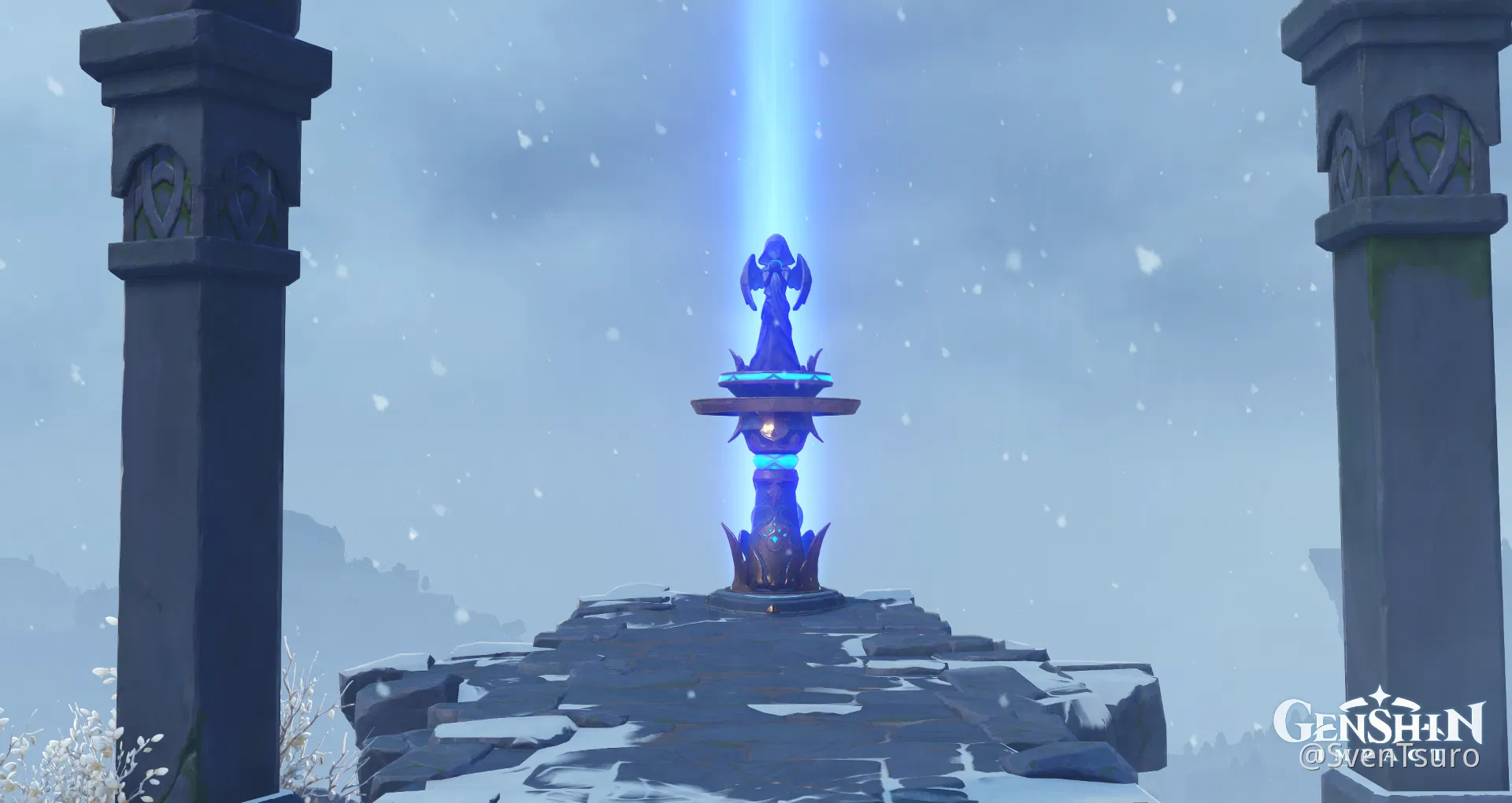 Scenery from the Dragonspine statue of the seven. Genshin Impact HoYoLAB