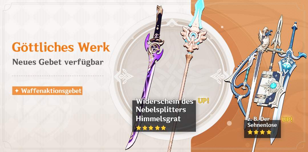 Genshin Impact Suche Nach Einer Unbearbeiteten Stangenwaffe Des Nordens Gebet „Göttliches Werk“: Höhere Wahrscheinlichkeiten für „Einhänder