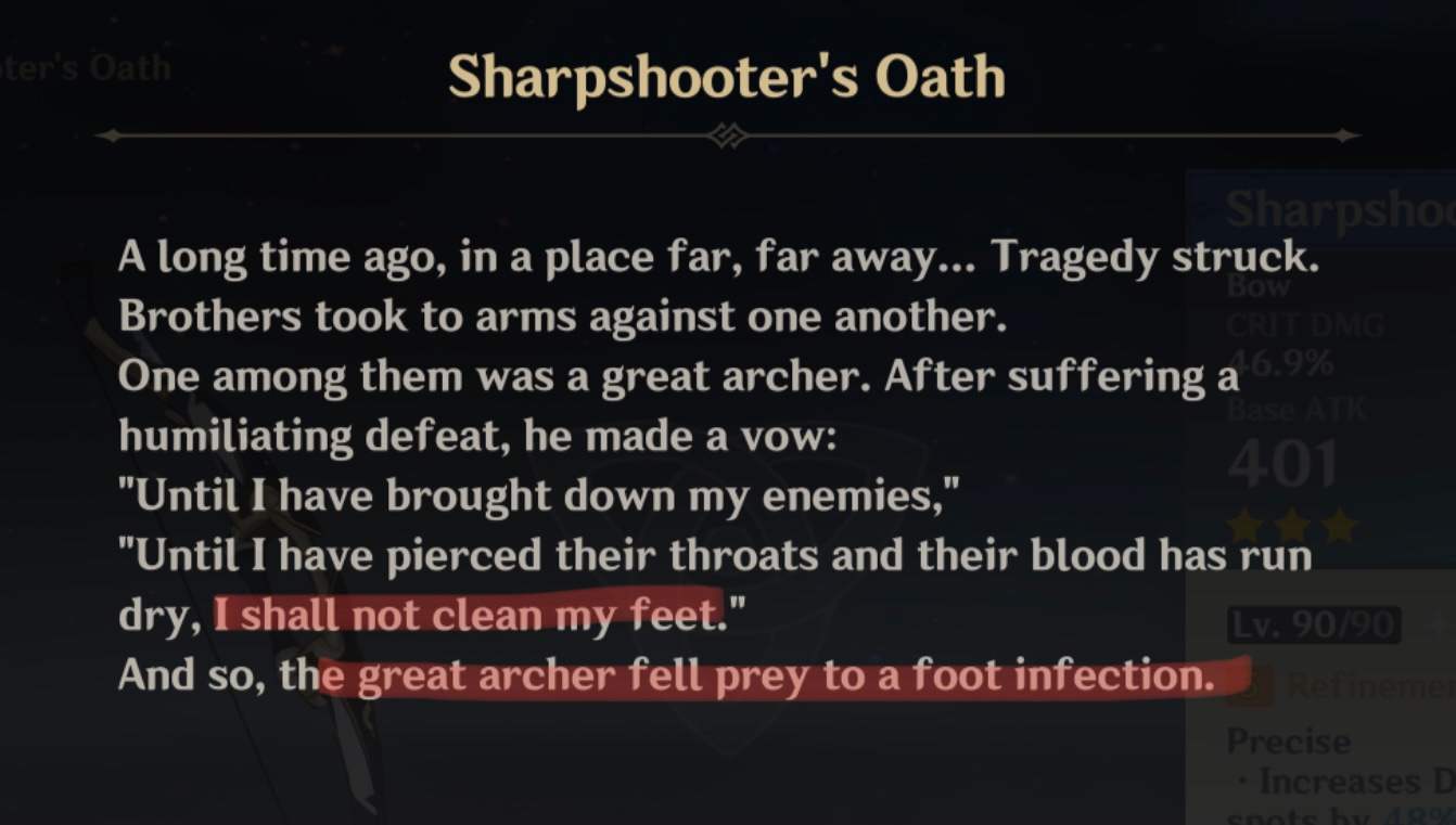 Genshin Trivia Sharpshooter’s oath smells like sh*t Genshin Impact