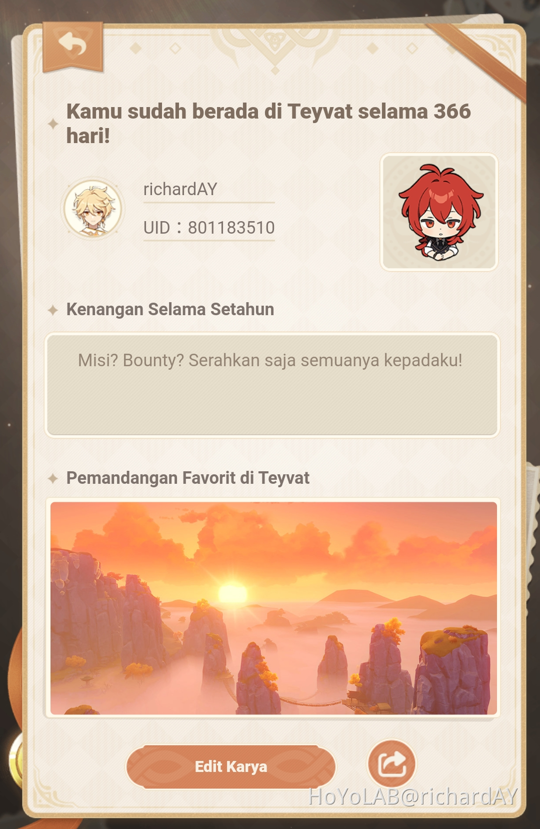 Pesan dari Waktu Genshin Impact HoYoLAB