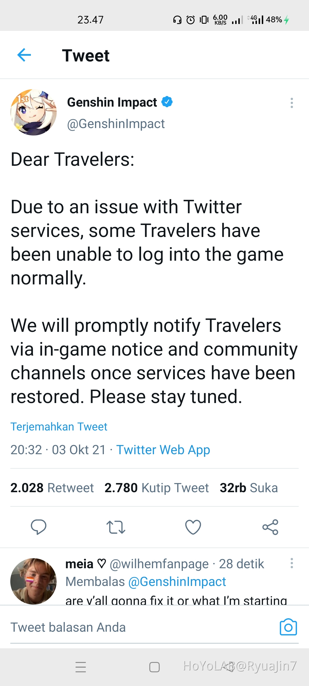 Login Menggunakan Twitter Bermasalah Genshin Impact HoYoLAB
