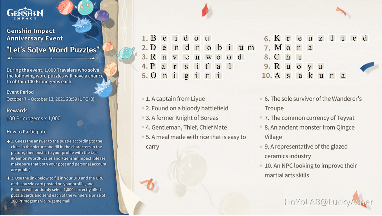 Genshin Anniversary Word Puzzles Answers Mihoyo Player Community