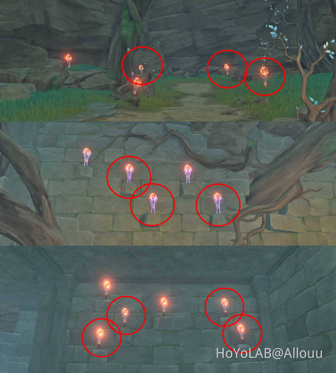 Solution to the torches puzzles in the ruin under Shirikoro Peak
