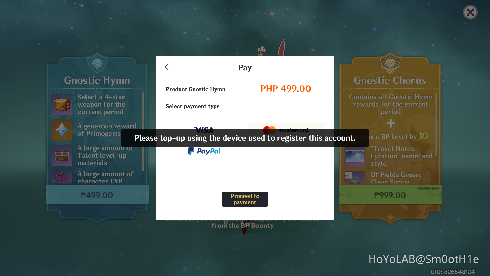 how to top up gnostic hymn using another device Genshin Impact HoYoLAB