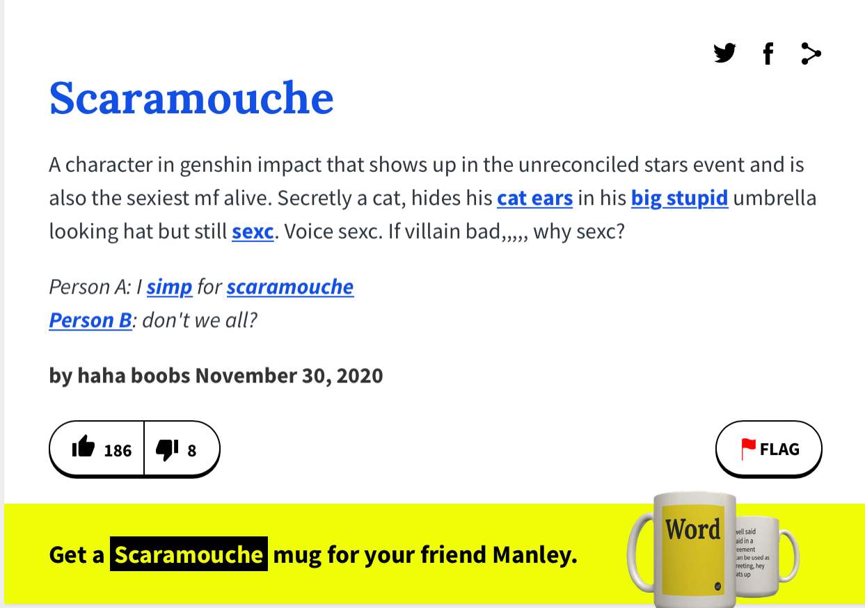 Search the name of one of your favourite characters on urban dictionary