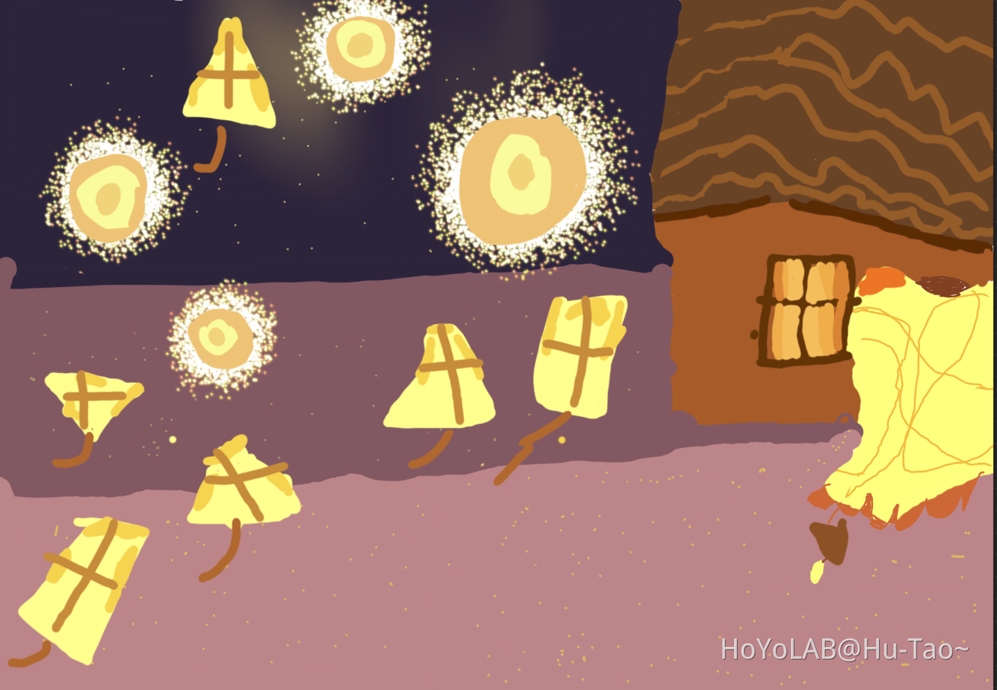 Lantern rite drawing fireworks and lanterns. Genshin Impact HoYoLAB