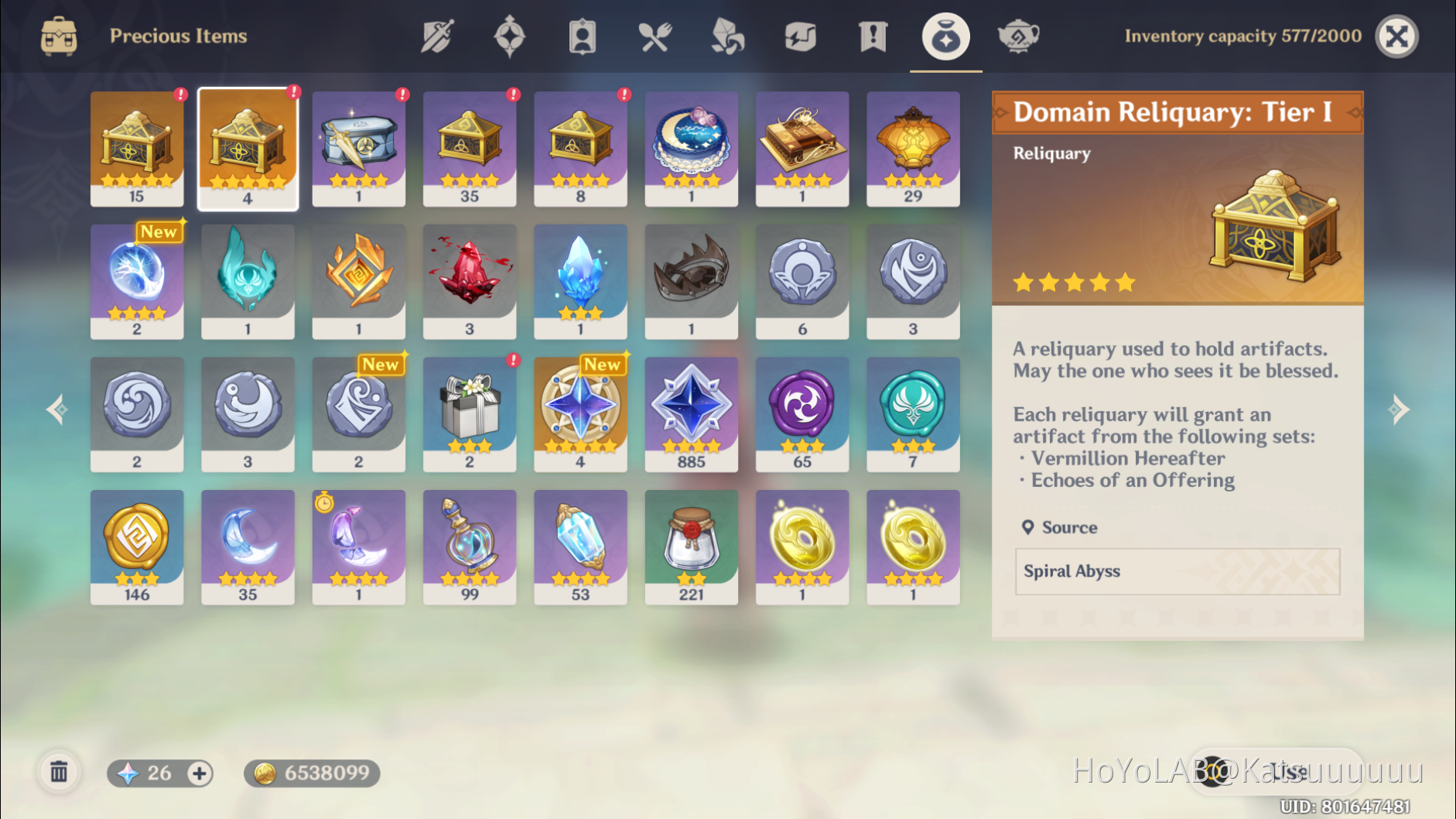 Domain Reliquary Genshin Impact HoYoLAB