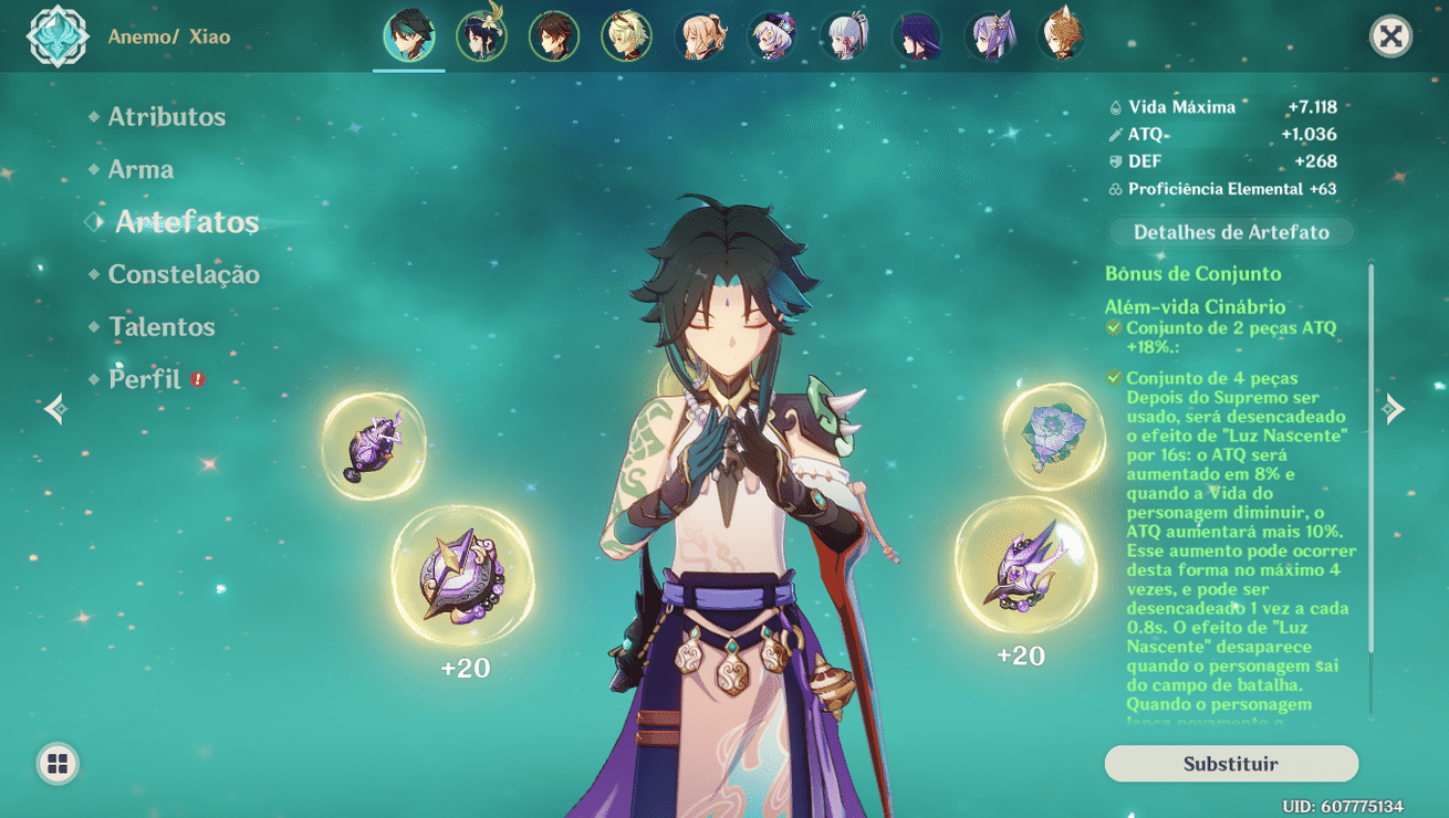 Artefatos novos do Xiao Genshin Impact HoYoLAB