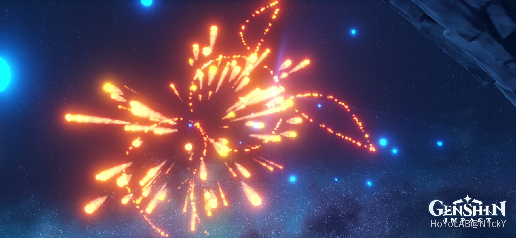 Fireworks above the statue of seven in the Chasm! Genshin Impact HoYoLAB