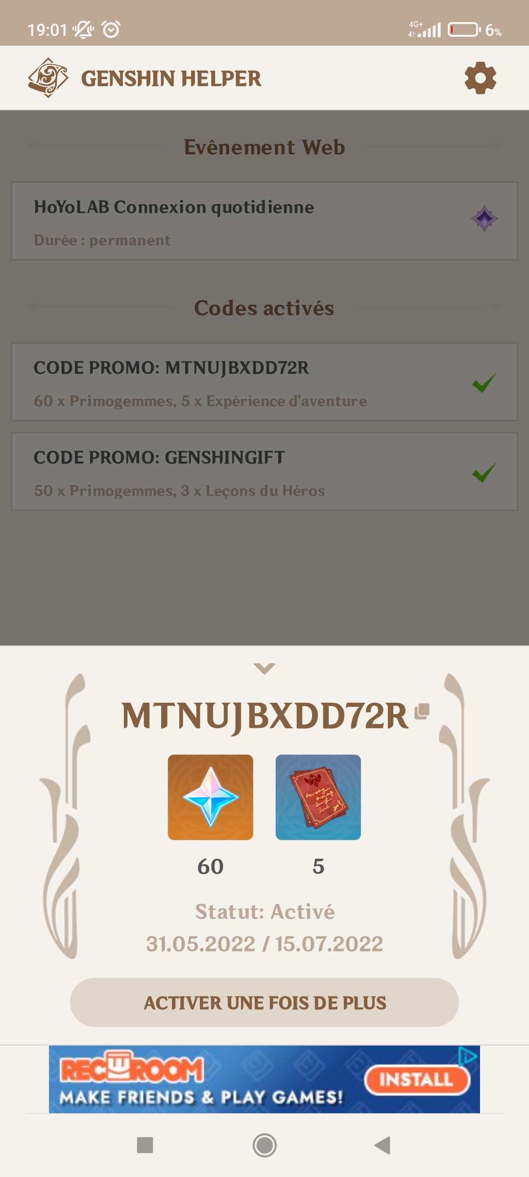 Code promo Genshin du mois de juin Genshin Impact HoYoLAB