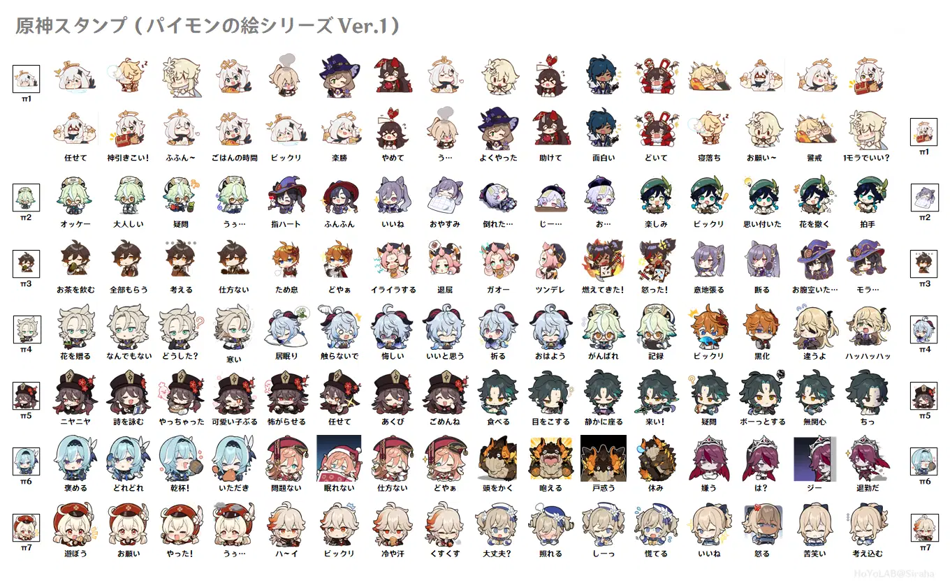 HoYoLΛBの原神スタンプ一覧 Ver.2.7 Genshin Impact | HoYoLAB