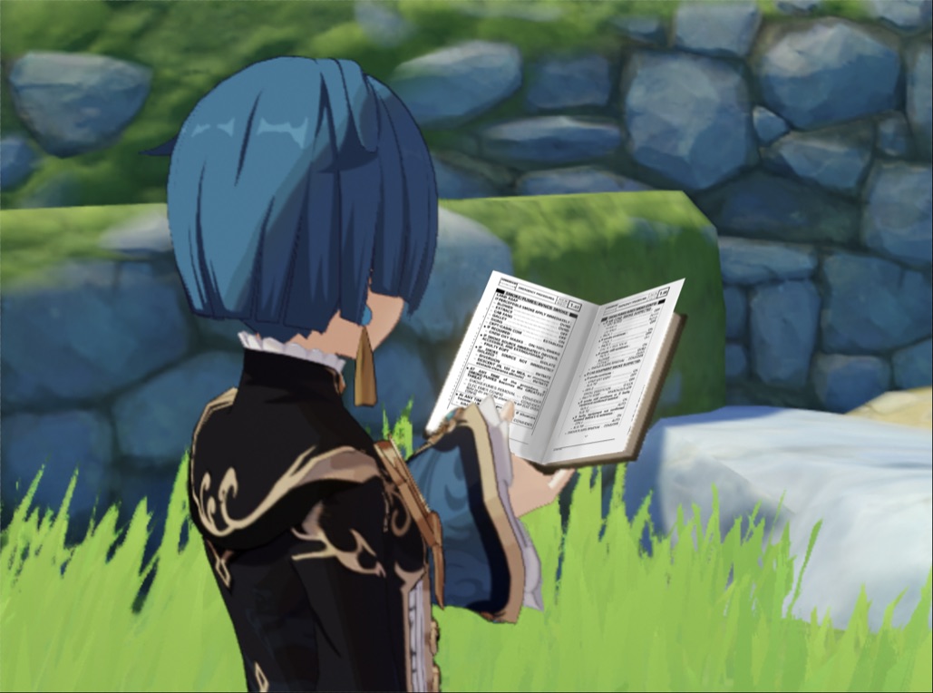 Xingqiu, did you just steal my quick reference handbook from the flight