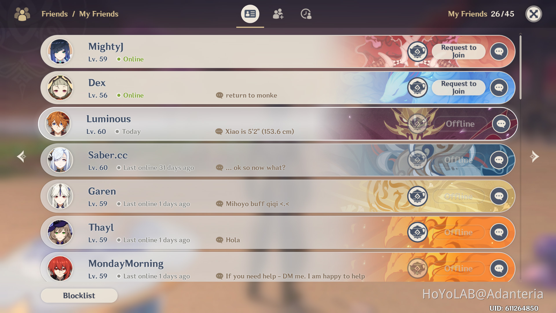 Adding a Teapot icon on the side of Request to join Genshin Impact