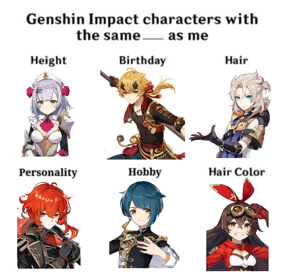 Genshin Characters with the same __ as me Genshin Impact | HoYoLAB