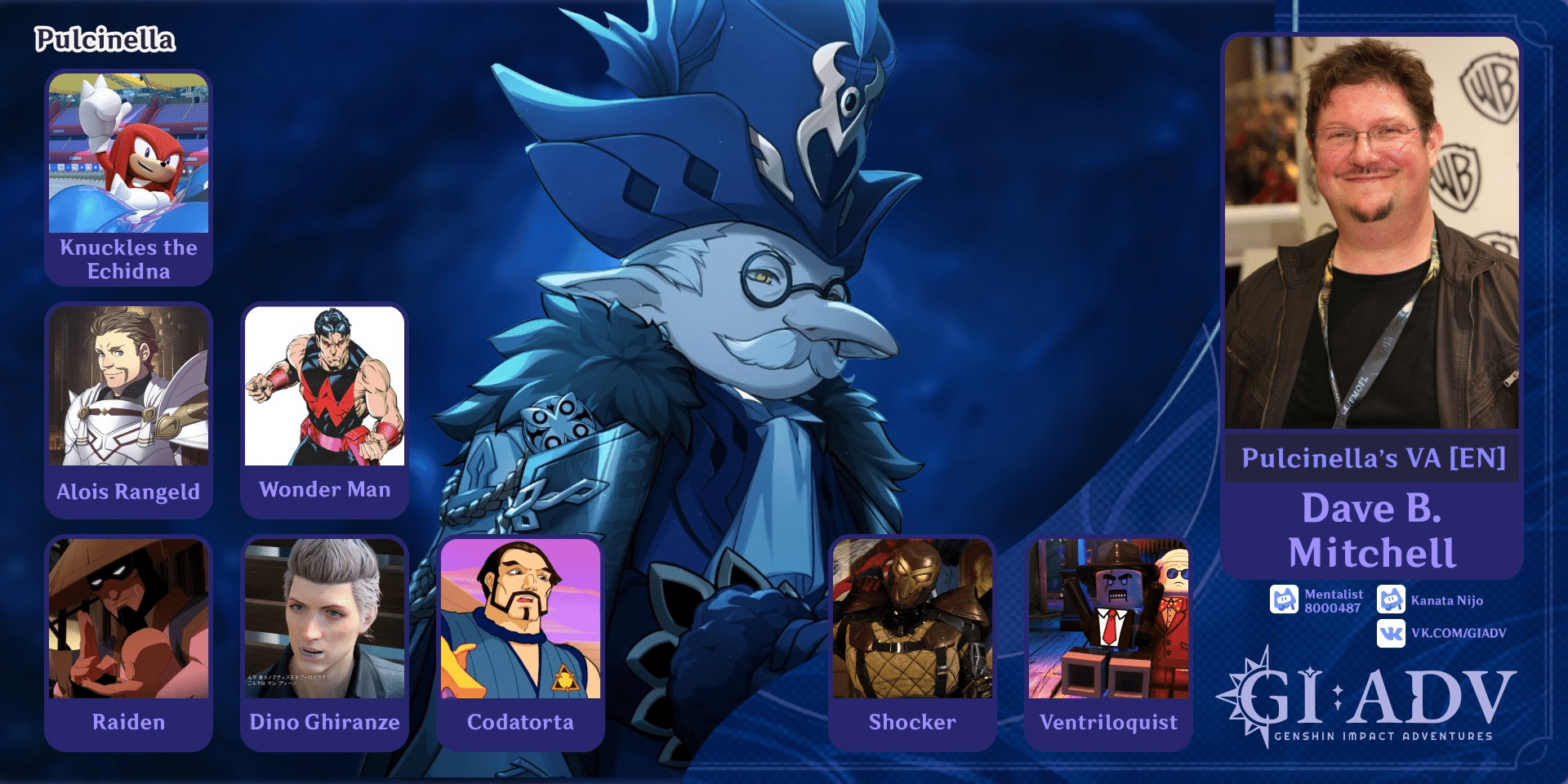 Voice actor Pulcinella English version Genshin Impact HoYoLAB