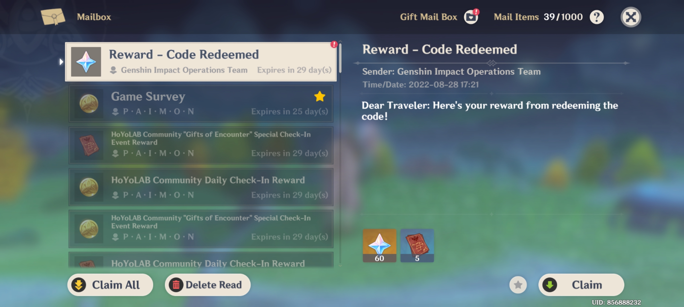 New Redeem Reward Code Genshin Impact HoYoLAB