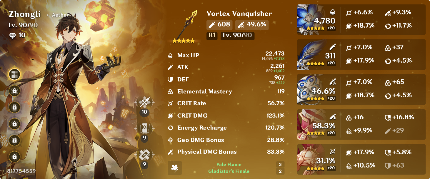 Do I use vortex vanquisher on my physical dps zhongli or just use the