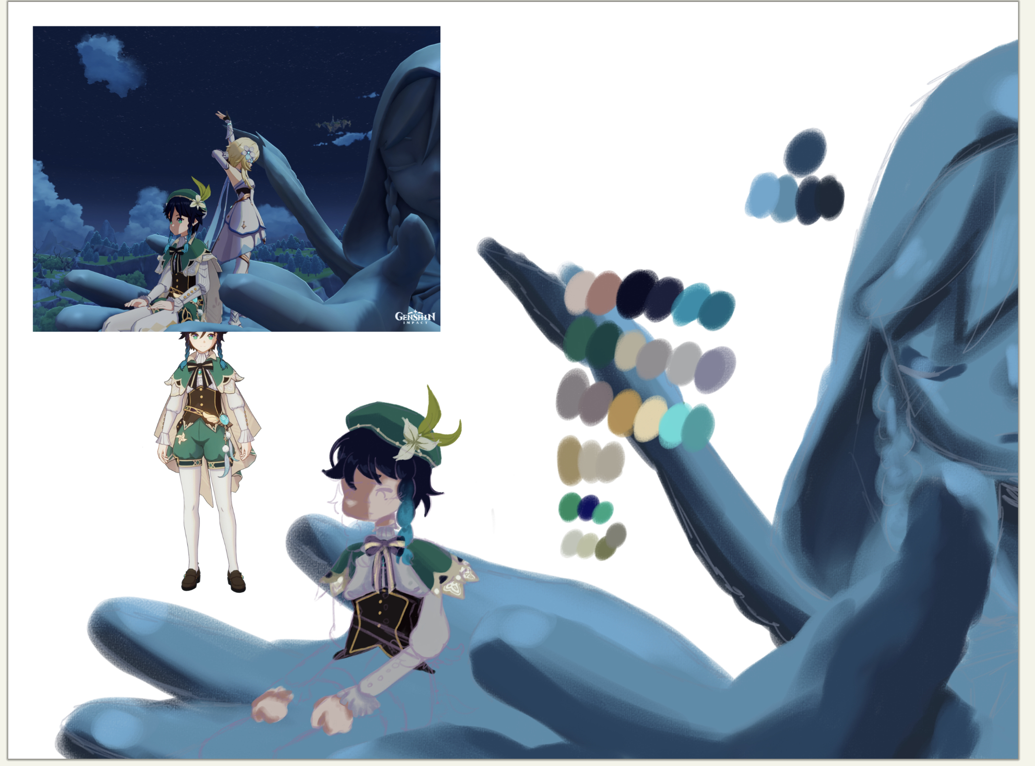 Venti on statue outside of the cathedral W.I.P Genshin Impact HoYoLAB