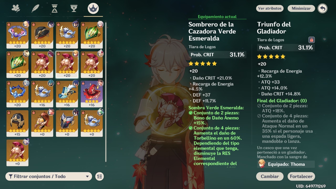 Artefacto Sombra Verde Esmeralda Genshin Impact HoYoLAB