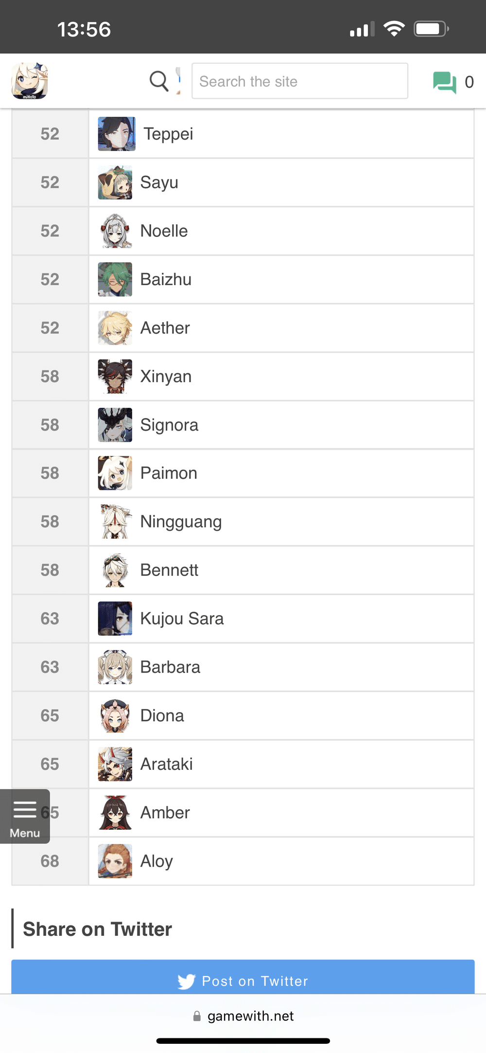 Ranking calculator Genshin Impact HoYoLAB