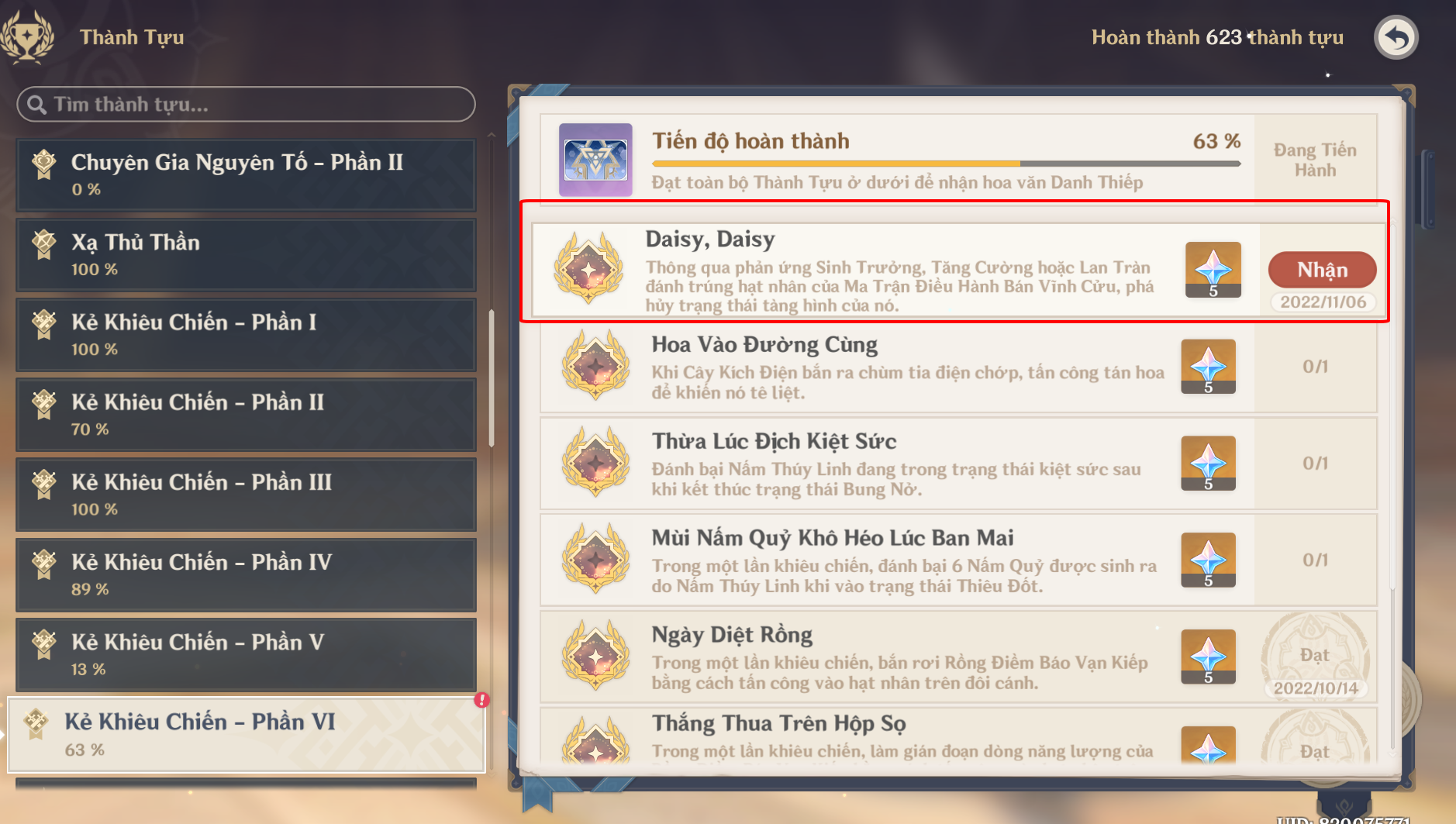 Thành tựu Daisy, Daisy Genshin Impact HoYoLAB