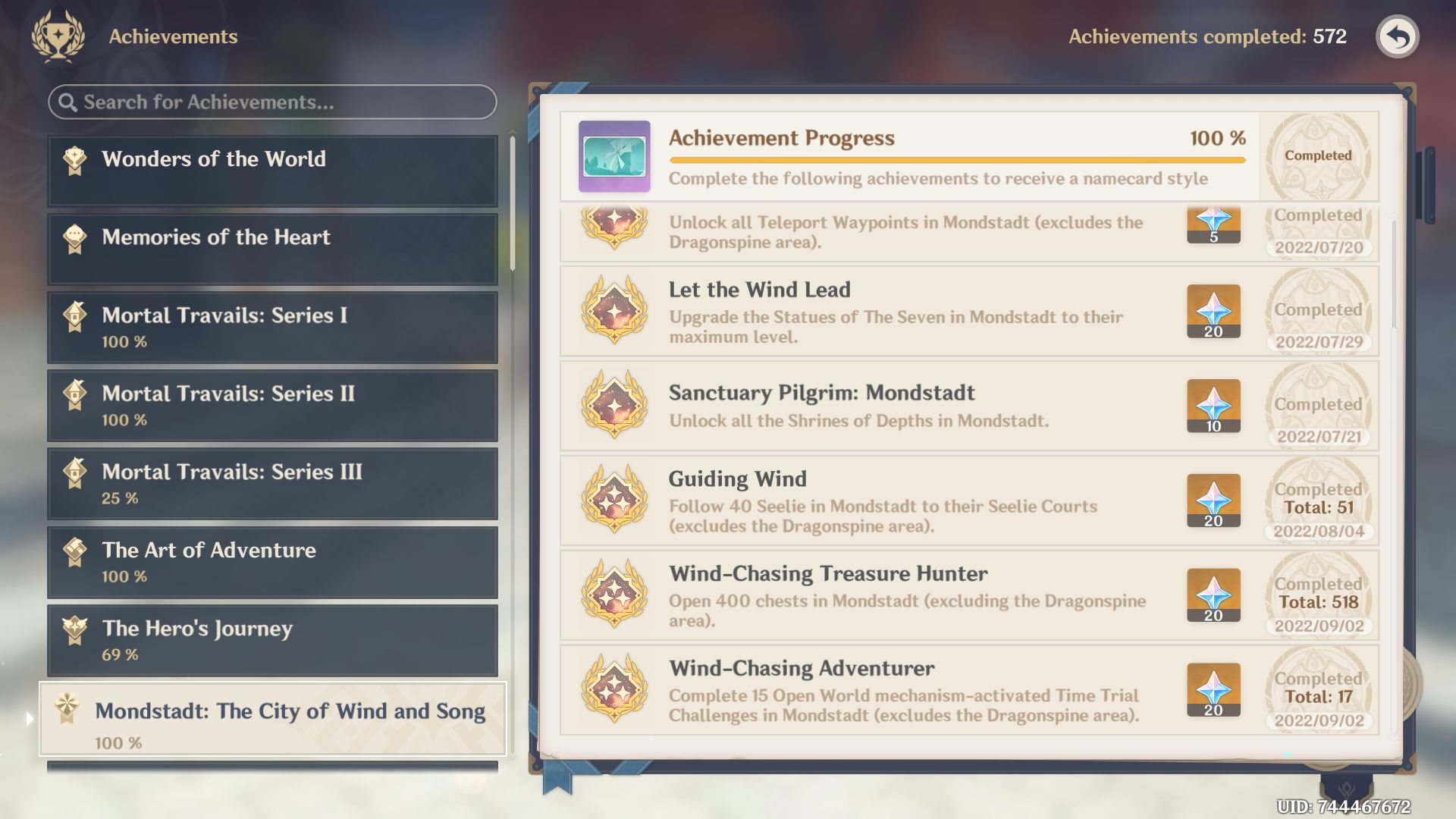 Collected all the chests in Mondstadt, Liyue, Dragonspine, and the