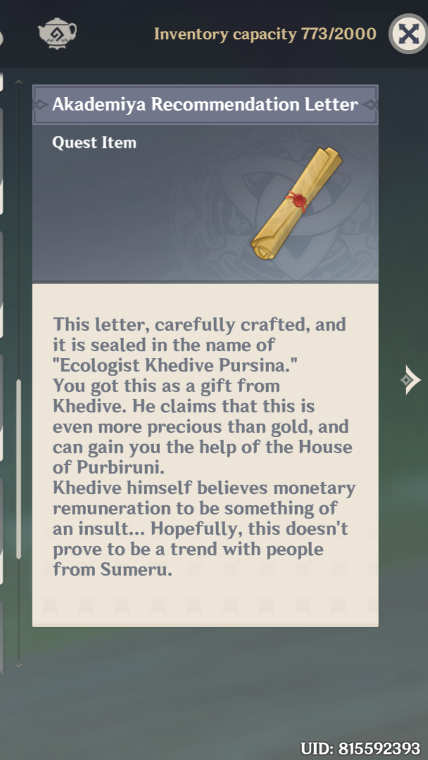 Khedive's Letter Genshin Impact HoYoLAB