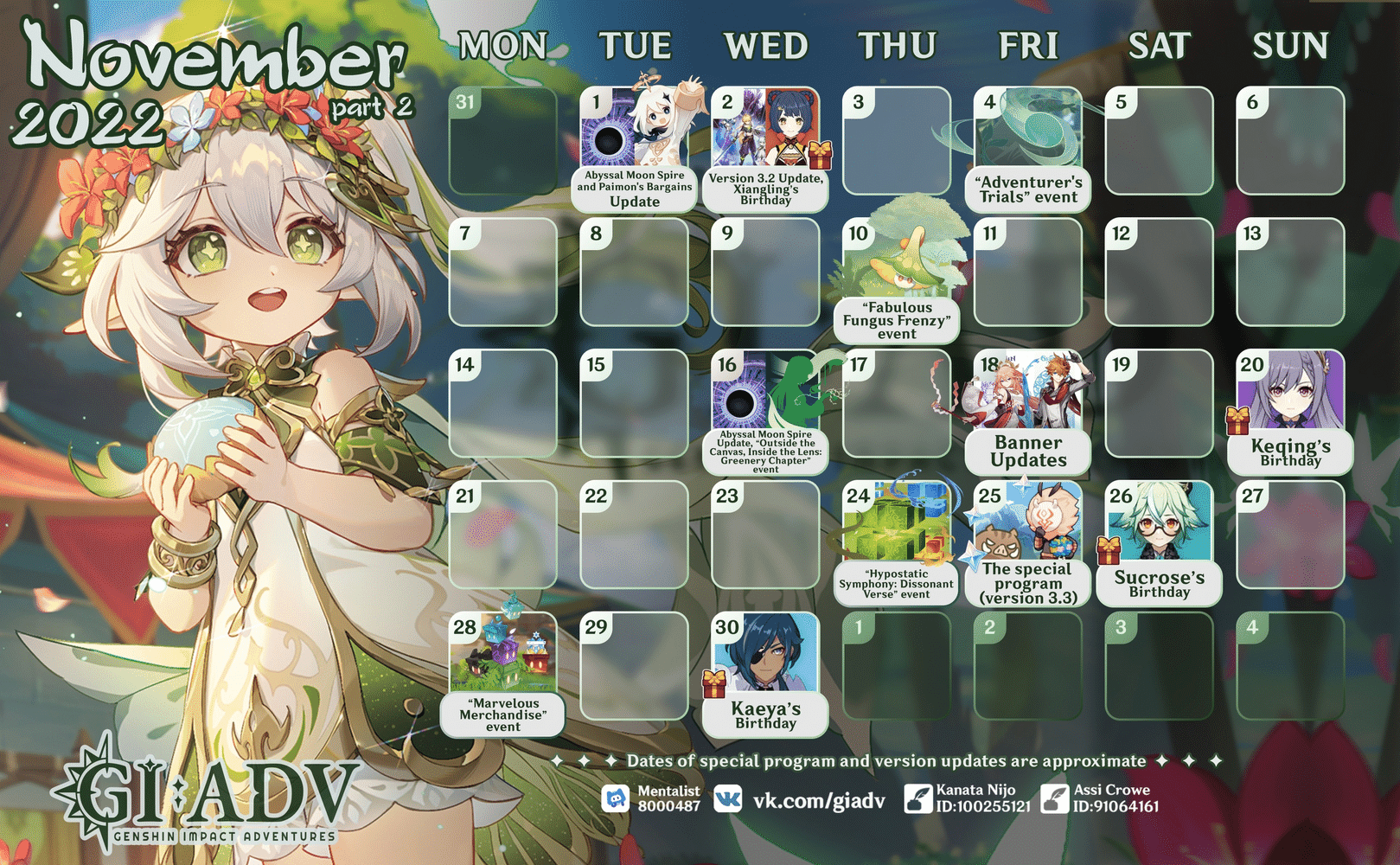 🐚 Updated in game events calendar for November Genshin Impact HoYoLAB