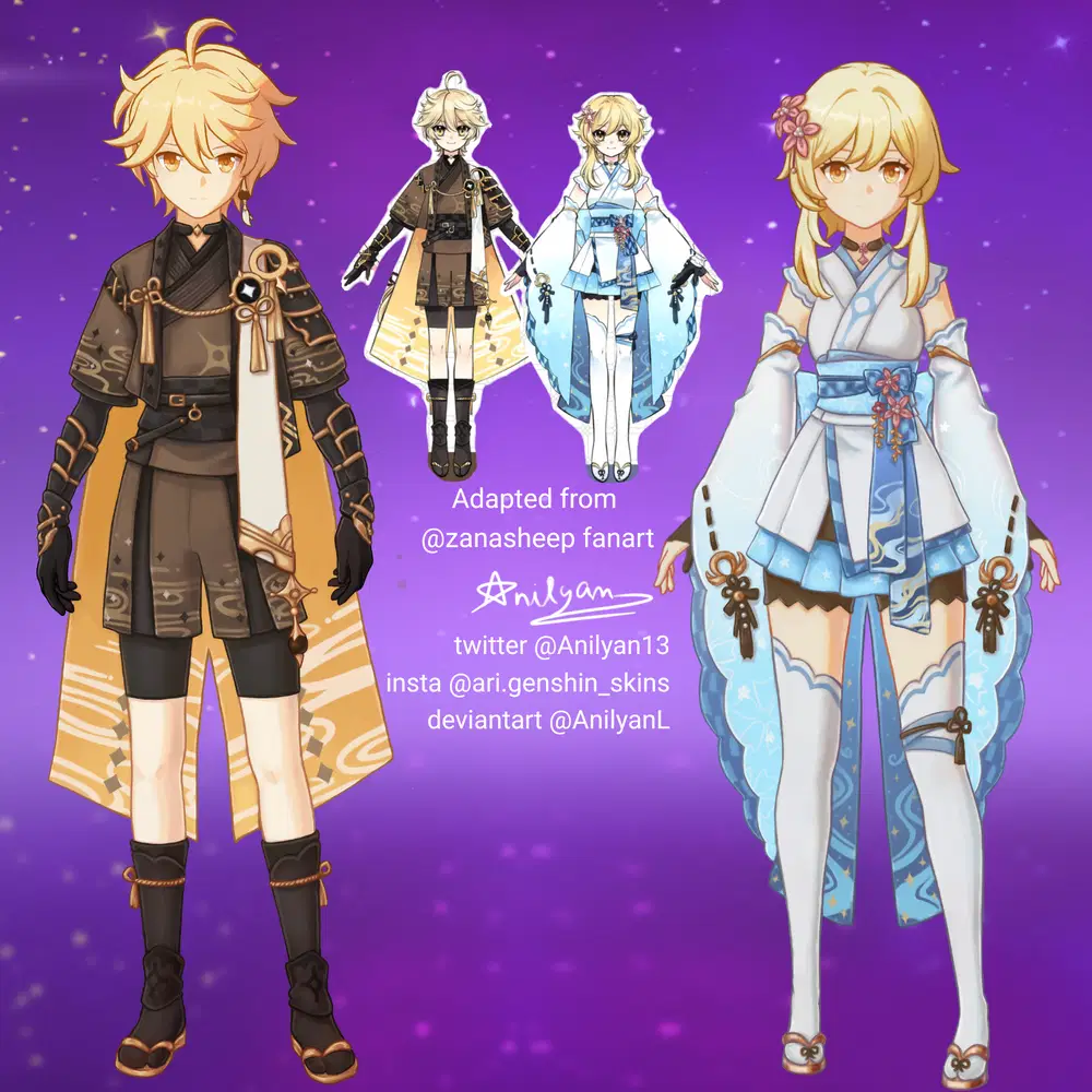 Posting my (over 200, 2D) skins here - some Traveler skins Genshin 