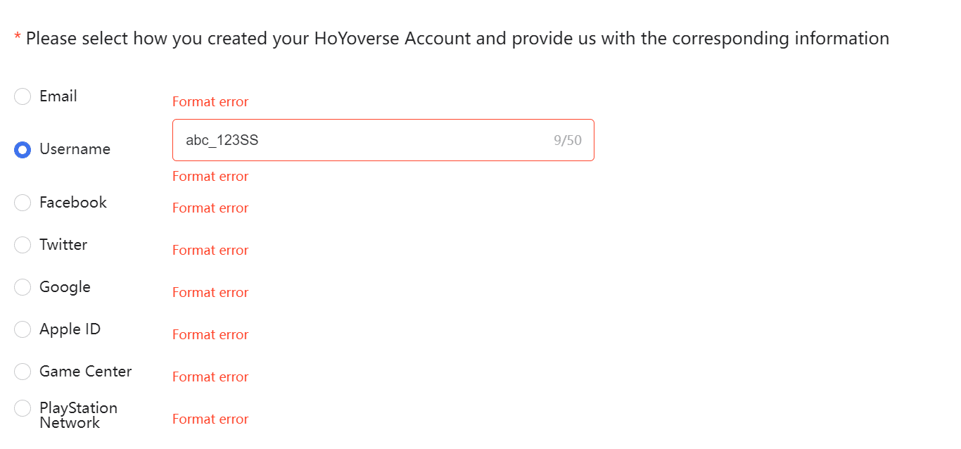 Can t recover account because have special letter genshin impact hoyolab