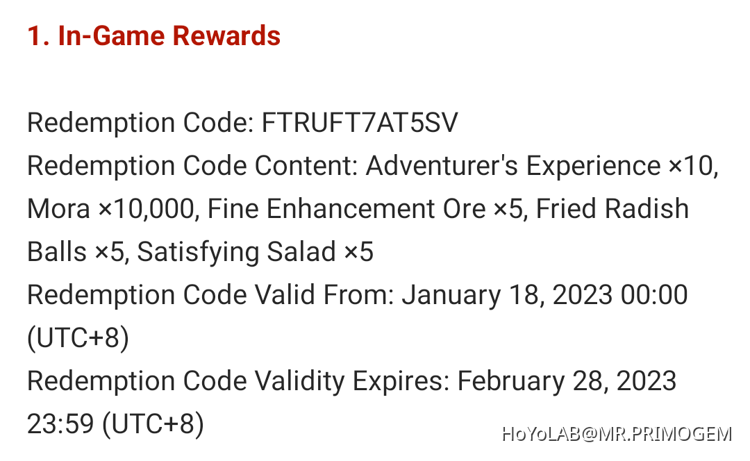 redemption code Genshin Impact HoYoLAB