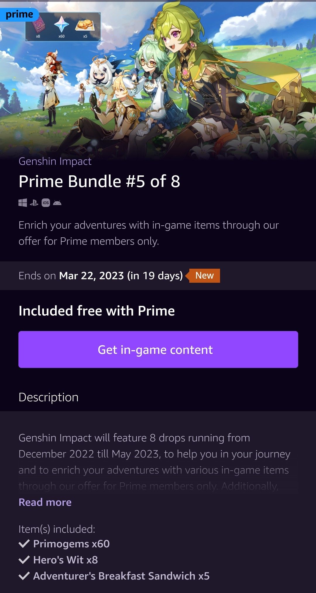 PRIME GAMING GENSHIN BUNDLE 5 NOW AVAILABLE! Link in post 🫶 (FREE