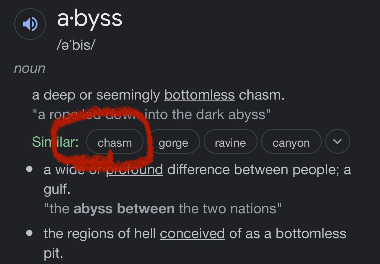 abyss means chasm. (idk if this is old but still) Genshin Impact HoYoLAB