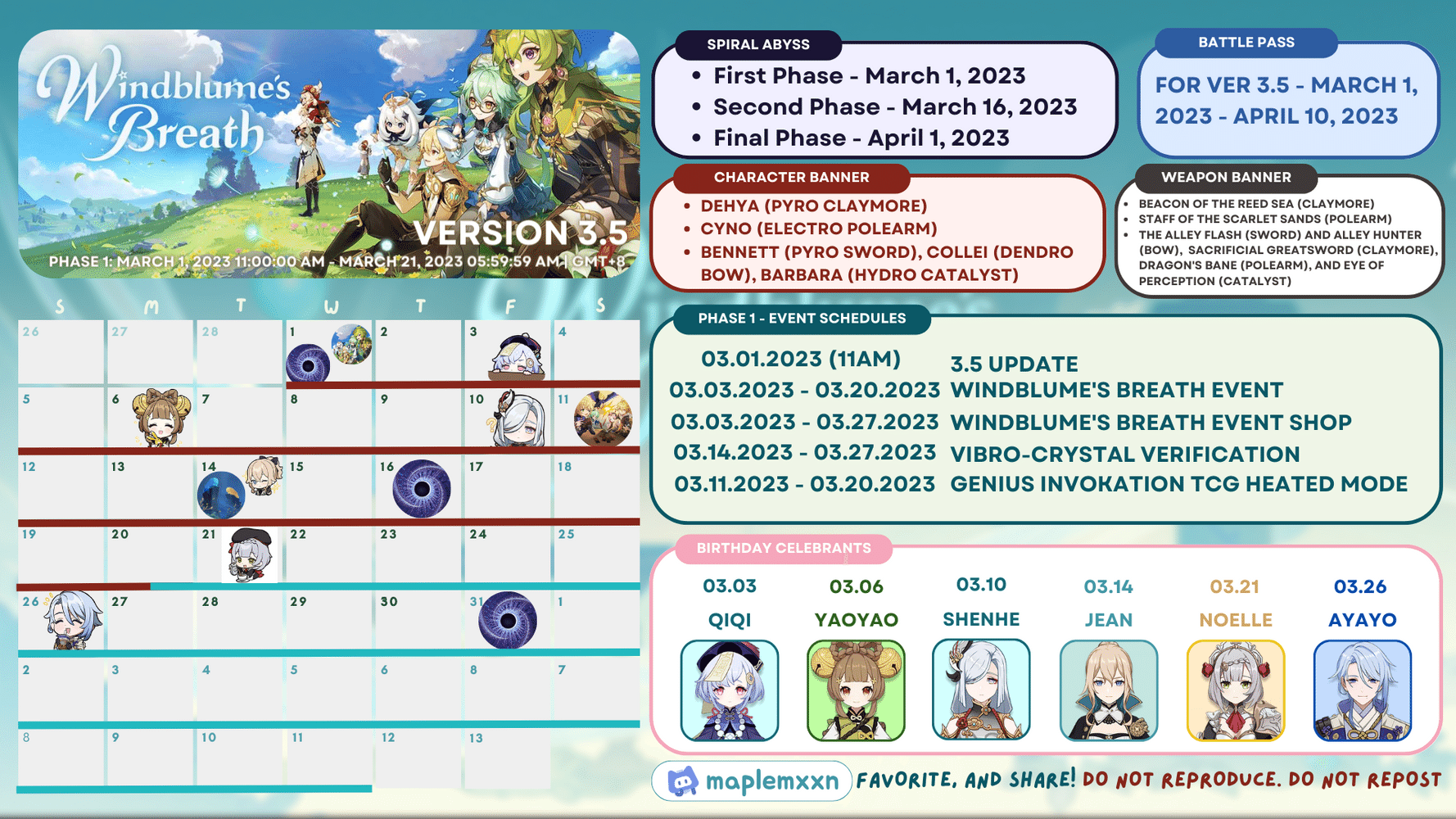 VER 3.5 Event Calendar - PHASE 1 Genshin Impact | HoYoLAB