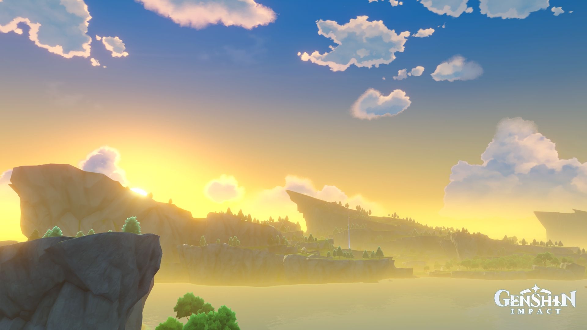 Mondstadt Starfell Lake at Dawn Beauty of The Sun Genshin Impact