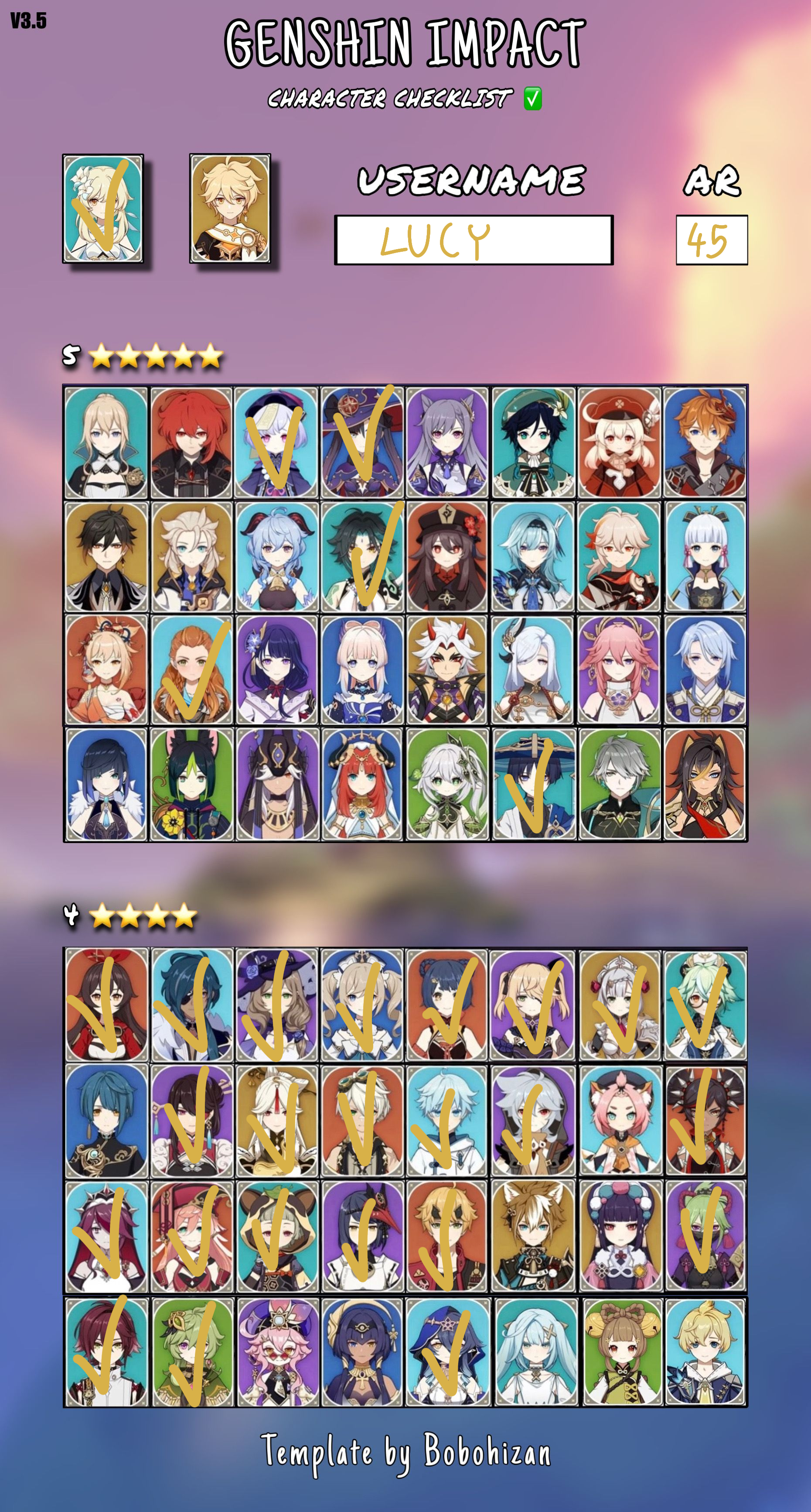 Characters check list Genshin Impact | HoYoLAB