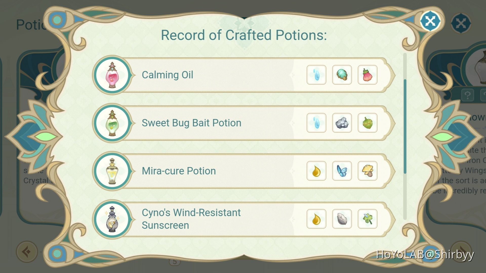 Glittering Elixir potion recipe Genshin Impact HoYoLAB