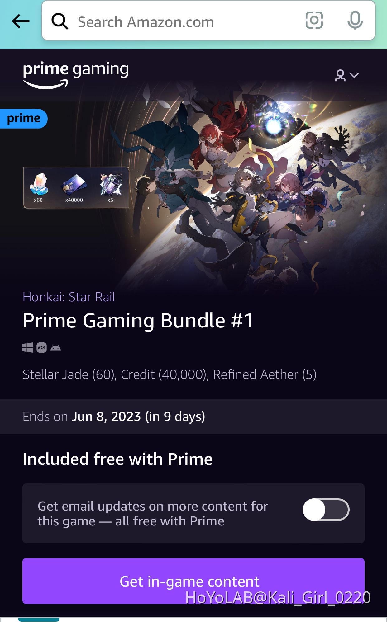 Amazon prime bundles Honkai Star Rail HoYoLAB