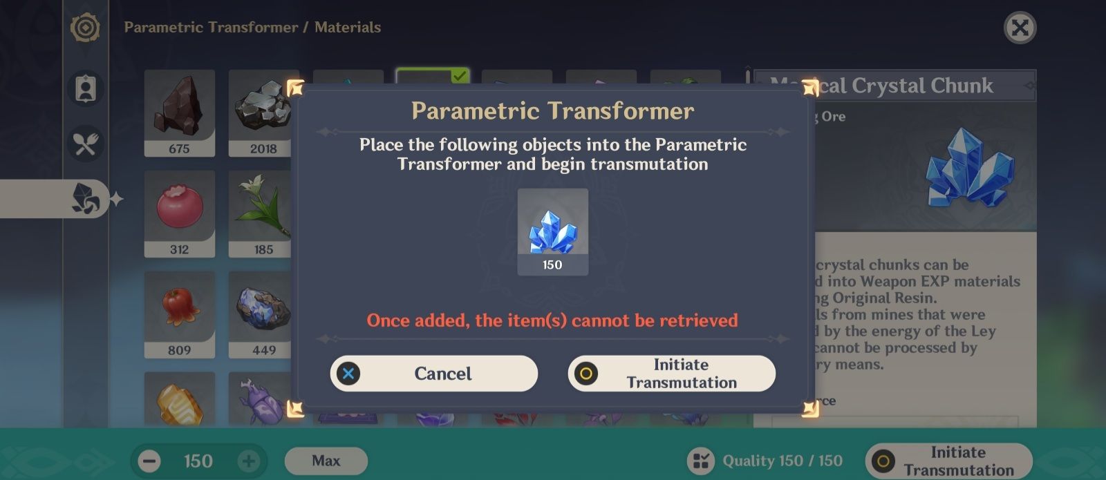 Best Material for the Parametric Transformer Genshin Impact HoYoLAB