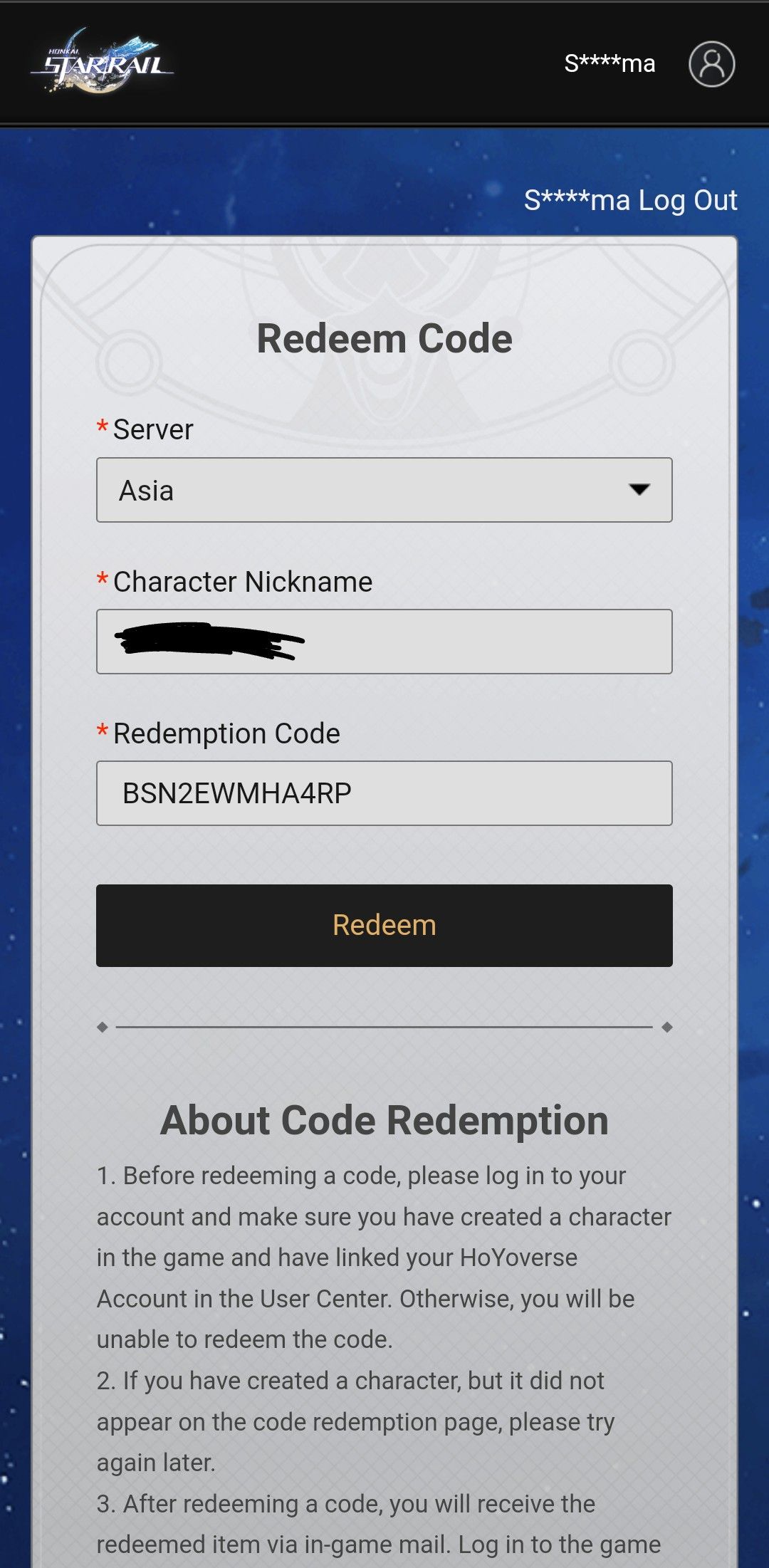 New hsr redeem code expired bsn2ewmha4rp 50 stellar jades honkai