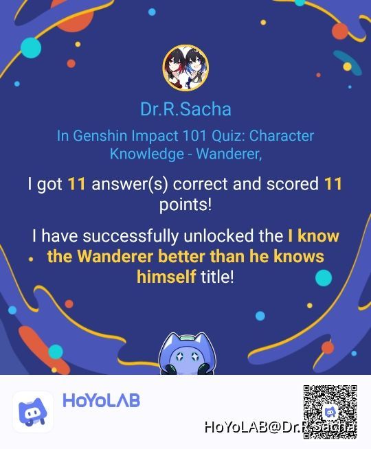 Took that Wanderer quiz. Here are the results 😁 Genshin Impact HoYoLAB
